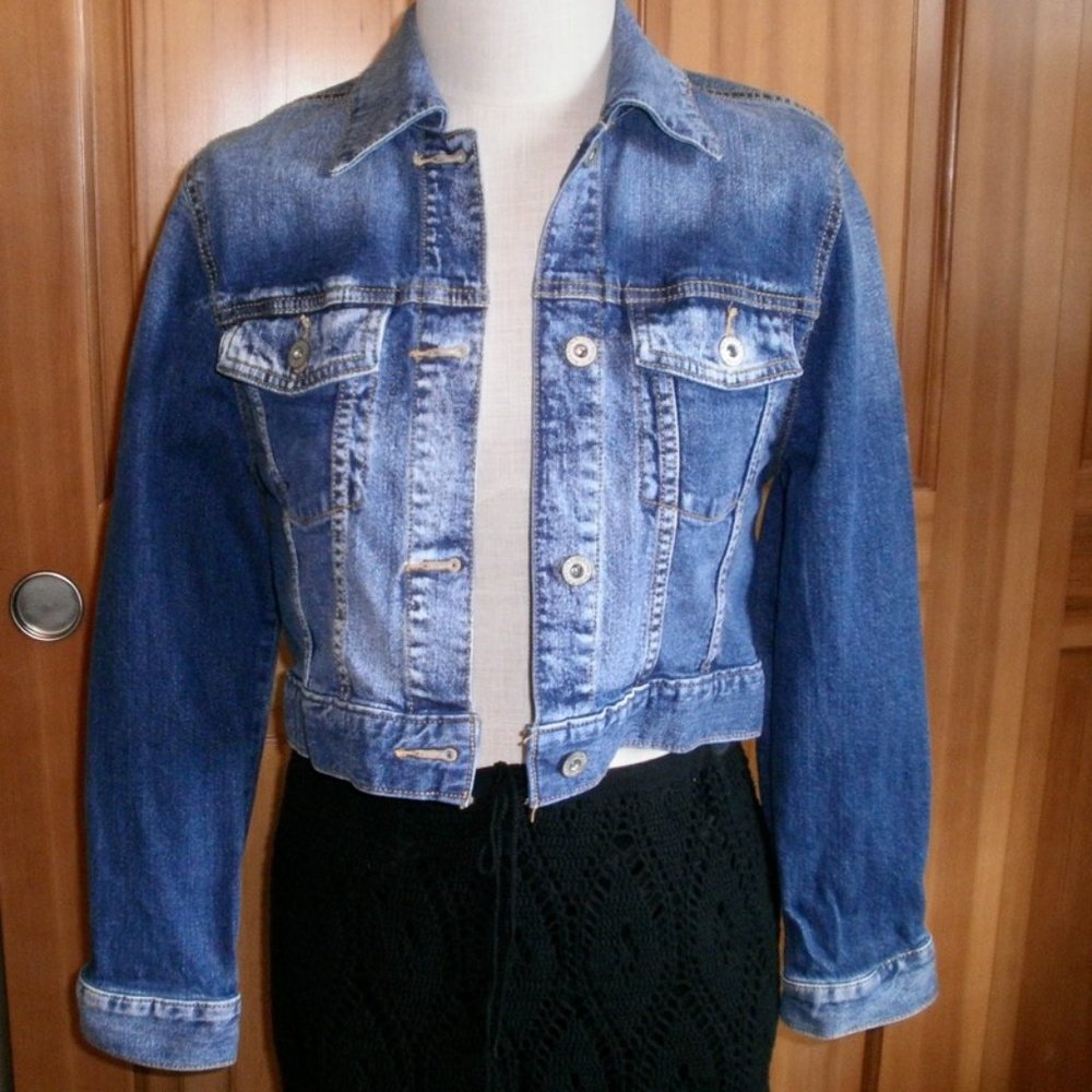 ARIZONA JEAN CO Cropped Jean Jacket Med Blue Wash Sz S